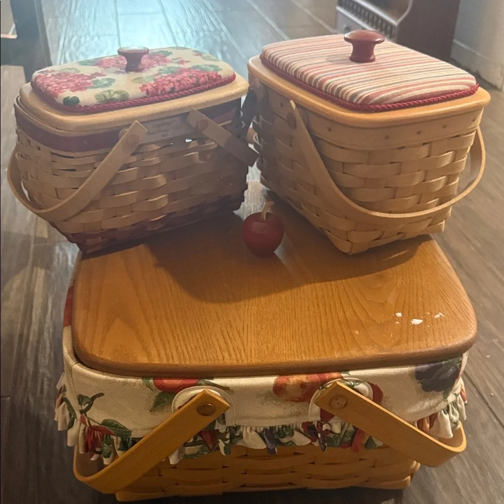 longaberger Vintage Wooden Basket Set of 3 mixed size